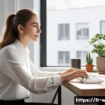 웹디자인 자기소개서 작성법 - **Prompt:** A female web designer in her late 20s, with a focused expression, sitting comfortably at...