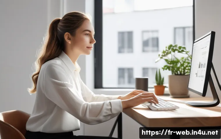 웹디자인 자기소개서 작성법 - **Prompt:** A female web designer in her late 20s, with a focused expression, sitting comfortably at...