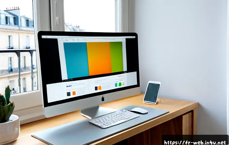 웹디자인 테스트 환경 설정법 - Photorealistic modern web designer workspace in a bright Paris apartment, dual monitors displaying a...